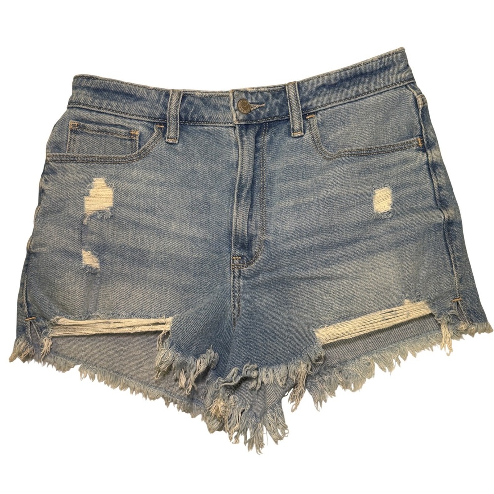 Hollister California Ultra High Rise Mom Shorts‎ Distressed Blue Denim Size 28